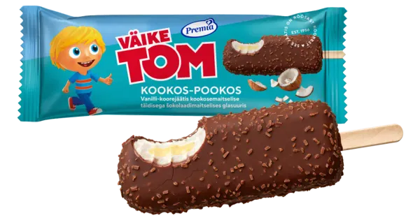 Väike Tom Kookos-Pookos Vanilli Koorejäätis Kookose Šokolaadi glasuuris 60 g/70 ml
