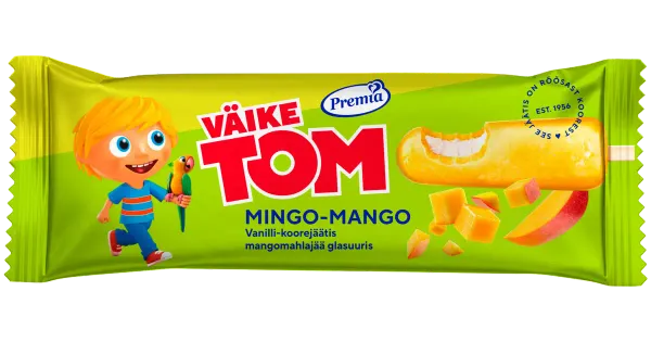 Väike Tom Mingo-Mango vanilli-koorejäätis mangomahlajää glasuuris 60g/74 ml