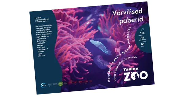 Värvilise paberi plokk Tallinna Loomaaed A4/80g 18 lehte, TALLINNA ZOO, 1 tk