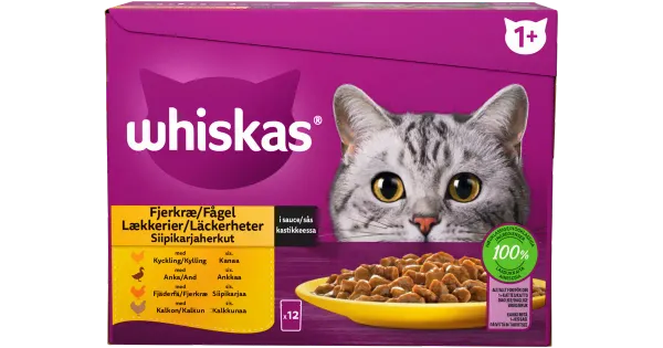 Whiskas 1+ kassitoidu valik linnulihaga kastmes 12x85g