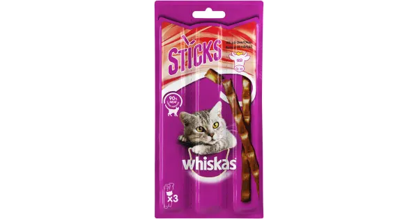 Whiskas närimispulgad täiskasvanud kassidele härjalihaga 3 x 6 g
