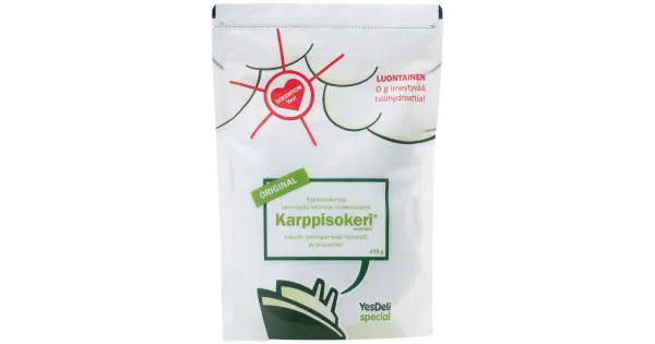 Yesdeli Karppisokeri® viinamarjasuhkrust valmistatud kalorivaba magusaine 430 g