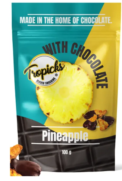 Ananassitükid TROPICKS, šokolaadis, 100g