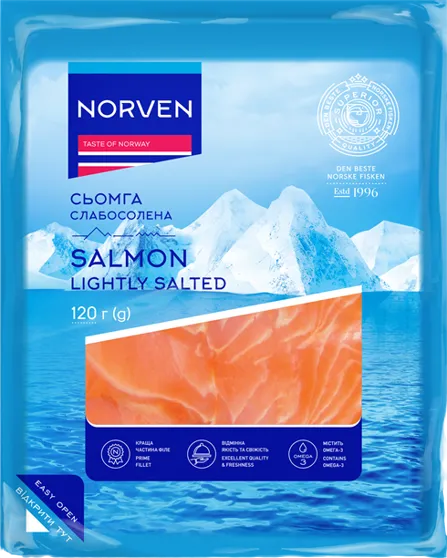 Atlandi lõhefilee viilud NORVEN õrnsoola, 120g, vaakumis