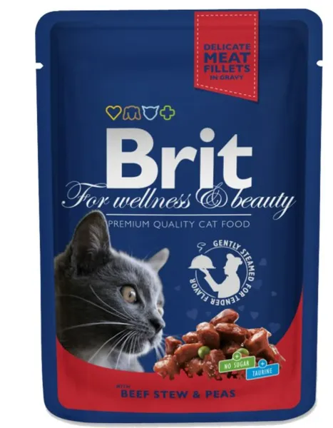 BRIT PREMIUM, Kiisueine, veisehautis hernestega, 100g