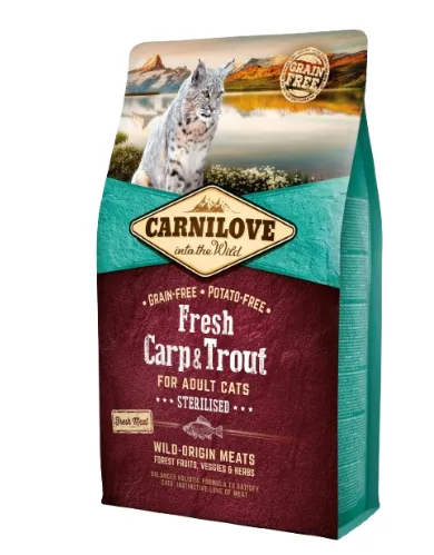 CARNILOVE, kuivtoit täiskasvanud steriliseeritud kassidele, karpkala ja forelliga, 2 kg
