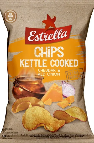 Cheddari juustu ja punase sibula maitselised ESTRELLA kartulikrõpsud 120g