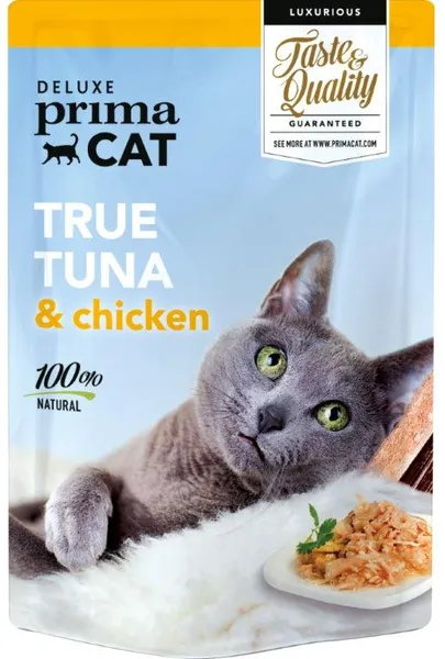 DELUXE PRIMACAT Kiisueine, tuunikala kanaga tarrendis, 50 g