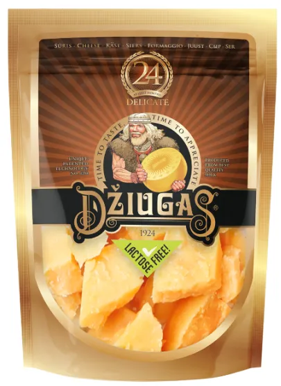 DŽIUGAS Kõva juust , Delicate 40%, 24 kuud , tükid, laktoosivaba 100g