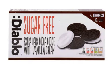 Tumši cepumi DIABLO, ar vaniļas pildījumu, bez cukura, 176g