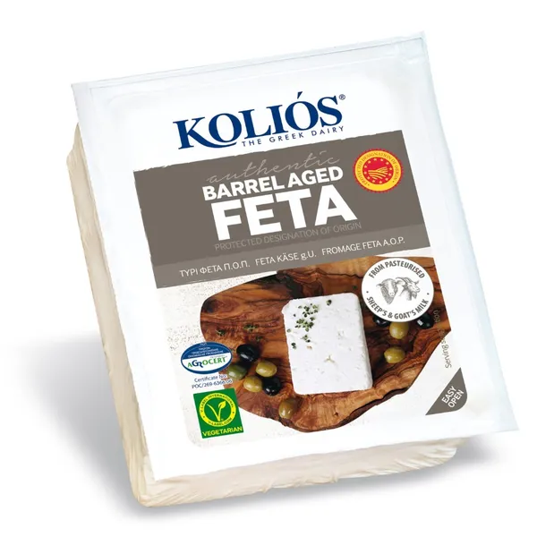 Fetajuust KOLIOS, laagerdatud puidust tünnides, lamba ja kitsepiimast, P.D.O., 200g