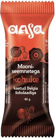 Glasuurkohuke AASA, belgia šokolaadiga kaetud mooniseemnetega, 24%, 40g