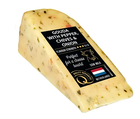 Gouda poolkõva juust pipra, murulaugu ja sibulaga 50% 130g