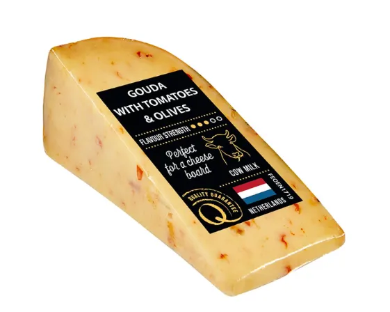 Gouda poolkõva juust tomatite ja oliividega 50% 130g