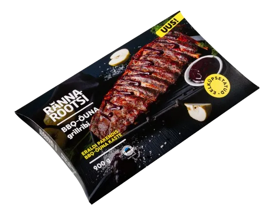 Grillribid RANNAROOTSI, BBQ-õuna, BBQ-õuna kastmega, eelküpsetatud, 600g