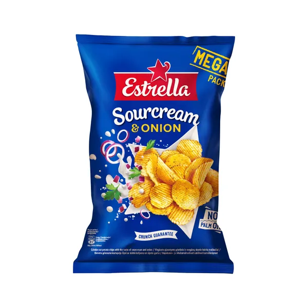 Hapukoore- ja sibulamaitselised ESTRELLA sakilised kartulikrõpsud 250 g