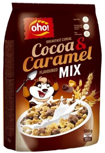 Oho kakao-ja karamellimaitselised teraviljahelbed 500g