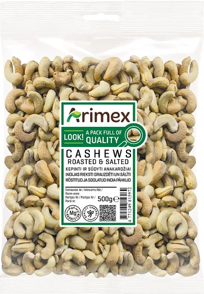 India pähklid ARIMEX, röstitud, soolatud, 500g