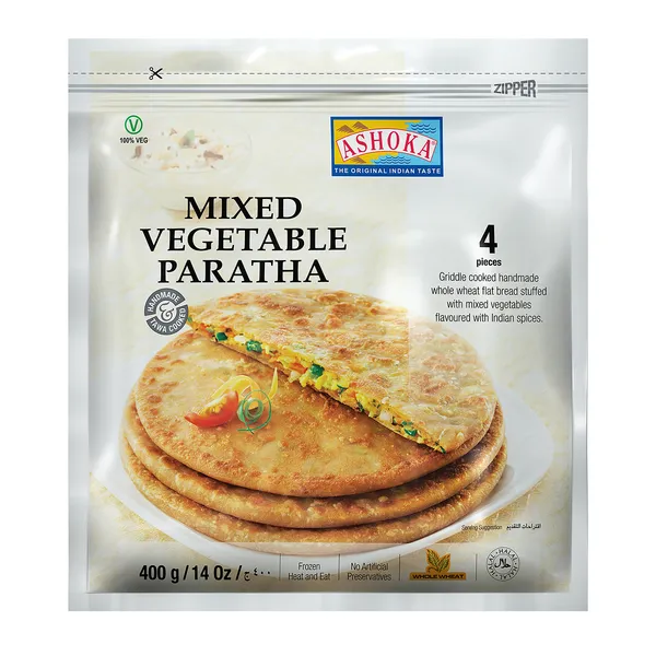 India paratha lameleib ASHOKA, vürtsika köögiviljatäidisega, 4tk, halal, külmutatud, 400g