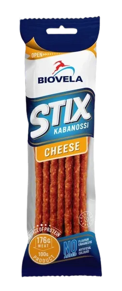 Kabanoss stix BIOVELA, juustuga, kuumsuitsutatud, 100g