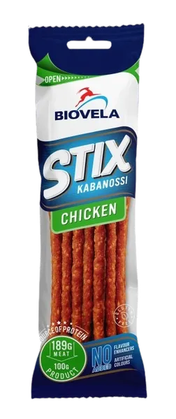 Kabanoss stix BIOVELA, kanalihaga, kuumsuitsutatud, 100g