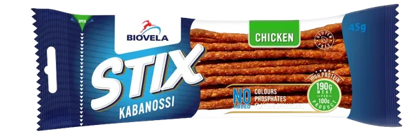 Kabanoss stix BIOVELA, kanalihaga, kuumsuitsutatud, 45g