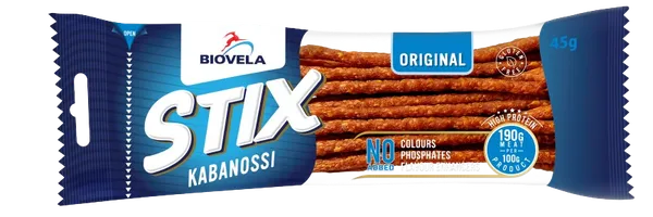 Kabanoss stix BIOVELA, Original, kuumsuitsutatud, 45g