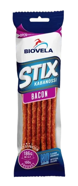 Kabanoss stix BIOVELA, peekoniga, kuumsuitsutatud, 100g