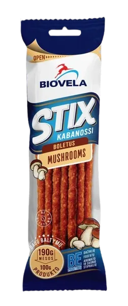 Kabanoss stix BIOVELA, puraviku maitsega, kuumsuitsutatud, 100g