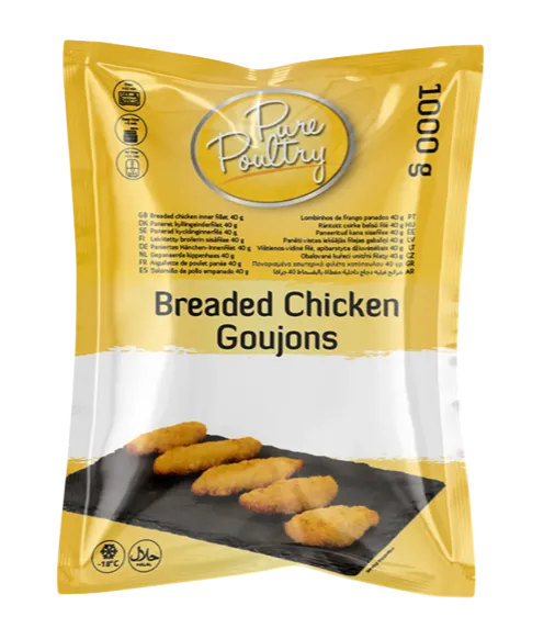 Kana sisefileest ribad PURE POULTRY, Goujon, 40g, paneeritud, halal, IQF, külmutatud, 1kg