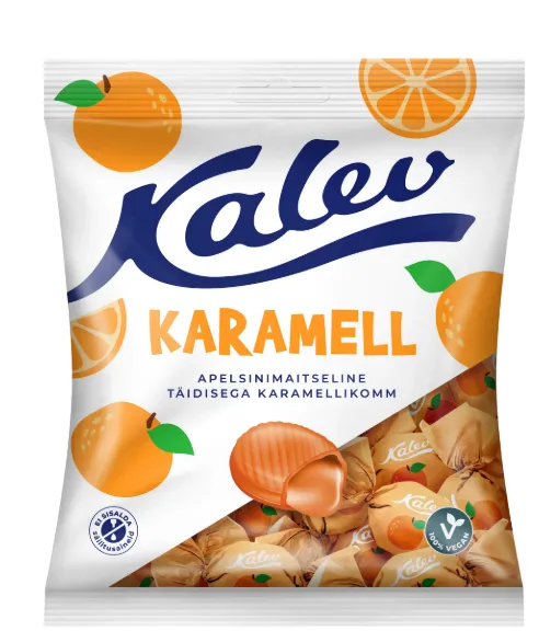 Apelsinimaitseline täidisega karamell, KALEV, 120 g