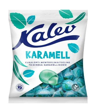 Eukalüpti-mentoolimaitseline täidisega karamell, KALEV, 120 g