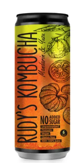 Tējas dzēriens RUDY'S Kombucha, Mandarīns&Yuzu, bundžā, 0.33l (DEP)