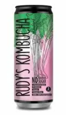 Tējas dzēriens RUDY'S Kombucha Rhubarb, bez cukura, bundžā, 0.33l (DEP)