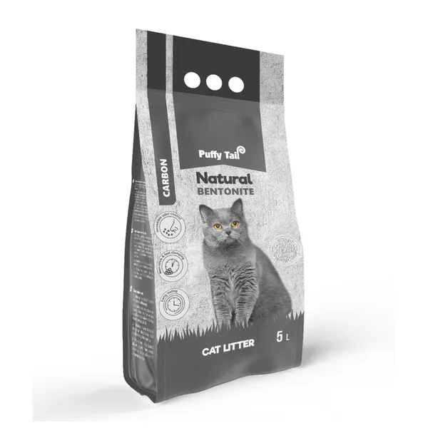 Pakaiši kaķiem PUFFY TAIL, ar aktvēto ogli, cementējošās, 5l