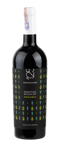 KGT Vein FEUDI SALENTINI, 125 Primitivo Puglia Organic, EKO, 12,5%, 0,75L, R16/118391/77, IT-BIO-018