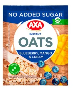 Kiirkaerahelbepuder AXA koore, mustika-mango, ilma lisatud suhkruta, 40g