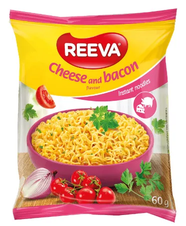 Ātri pagatavojamas nūdeles REEVA ar sieru un bekonu garšu, pakā, 60g