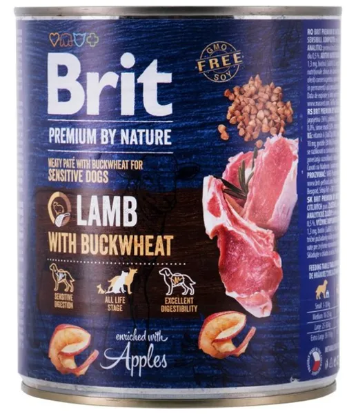 Konservi suņiem BRIT Premium by Nature, jērs ar griķiem, 800g