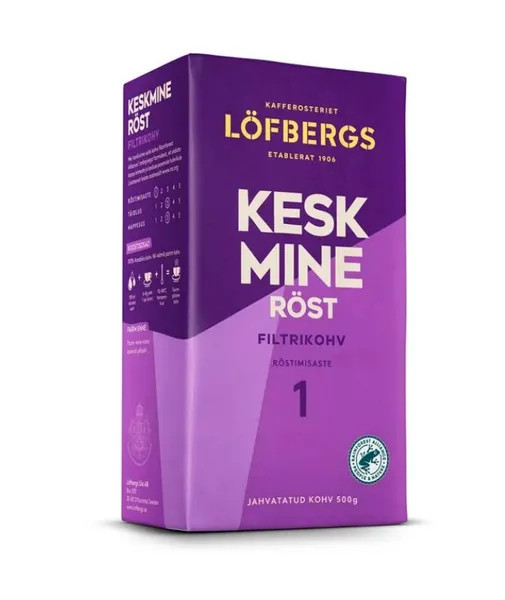 Filtrikohv LÖFBERGS keskmine röst 500g,  röstimisaste 1, 100% araabika
