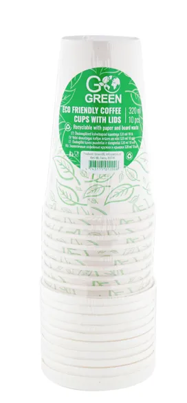 Kohvitopsid kaantega GO GREEN ökoloogilised, 320ml, 10tk/pakk