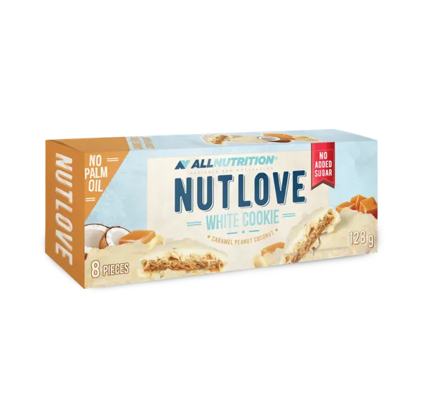 Kookoseküpsised NUTLOVE karamelli ja pähklitega, kaetud piima glasuuriga, SUHKRUVABA 128g