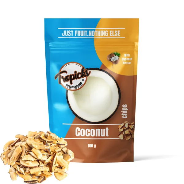 Kookoselaastud TROPICKS, nektariga, kuivatatud, 100g