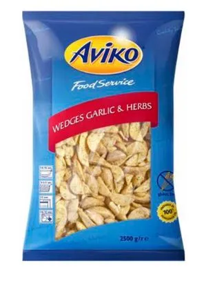 Saldētas kartupeļu daiviņas ar ķiplokiem un garšvielām seasoned Wedges garlic&herbs Aviko 2,5kg