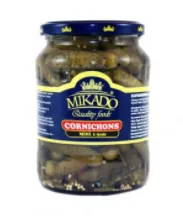 Kornišonid MIKADO, mini, marineeritud, 1-3cm, 680/380g