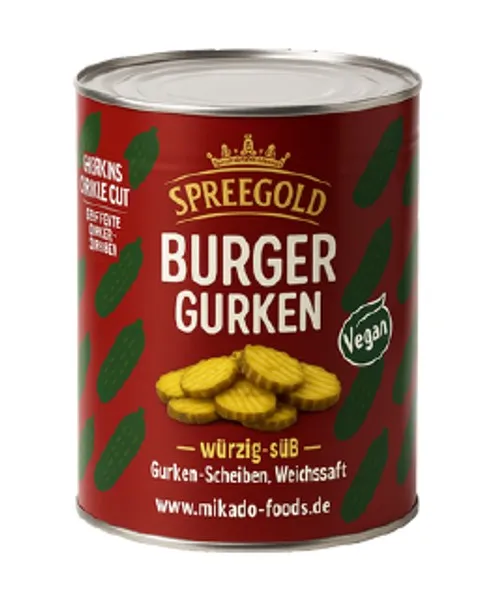 Kornišonid SPREEGOLD, burgerile, lainelised, magus-vürtsikad, 3000 g