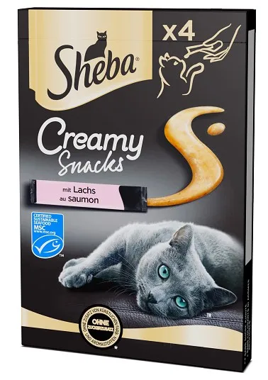 Krēmīgas uzkodas kaķiem Sheba Creamy ar lasi, 4x12g