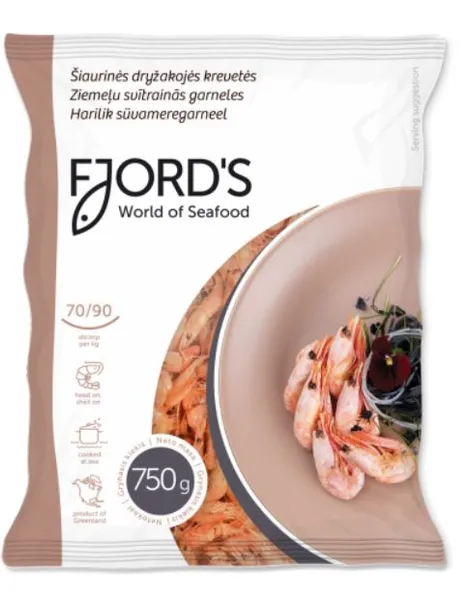 Krevett Arktiline FJORD's, 70/90 keedetud, koorimata, külmut. kuni 2% glasuur, 750g