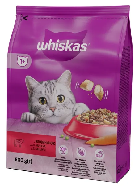 Sausā barība Whiskas ar liellopa gaļu 800g