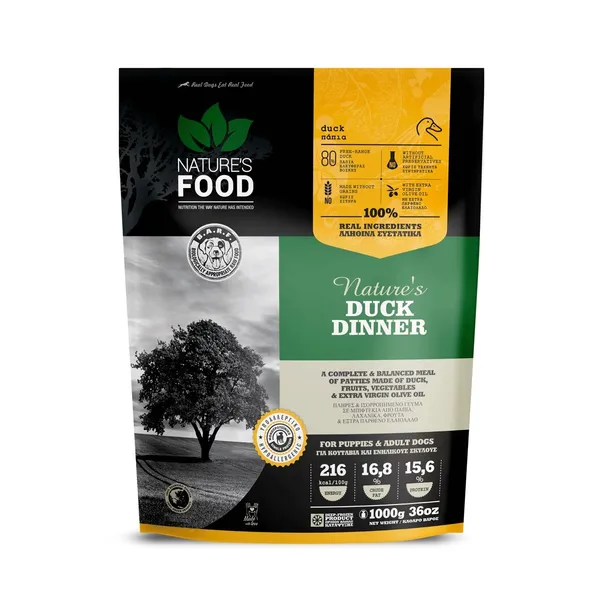 Külmutatud vormitud pardiliharoog koertele Nature's Duck Dinner Patties, 1kg